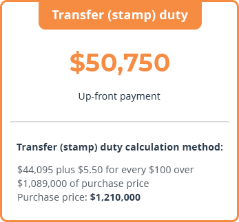 Sample Stamp Duty computation for a home purchased at $1,210,000